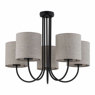 TK Torens taklampa, m. 5 skärmar - naturligt linnetyg och svart metall