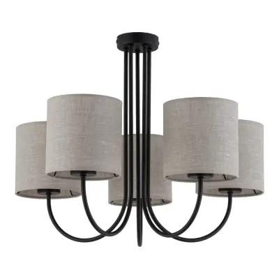 TK Torens taklampa, m. 5 skärmar - naturligt linnetyg och svart metall