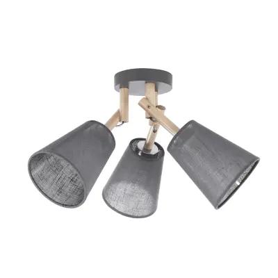 TK Vaio taklampa, w. 3 skärmar - grått tyg, trä och metall