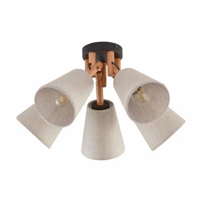 TK Vaio taklampa, w. 5 skärmar - naturligt linnetyg, trä och metall