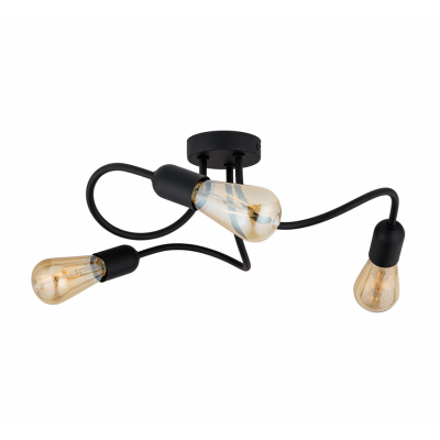 TK Wave taklampa, med plats för 3 glödlampor - svart metall