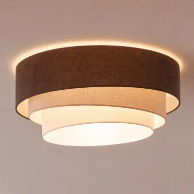 Trio taklampa, brun/beige, Ø 60 cm, textil, E27 – Duolla - Kök - Ung livsstil - Tyg / textil - Med flera ljuskällor