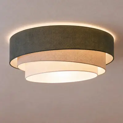 Trio taklampa, grön/beige, Ø 60 cm, textil, E27 – Duolla - Kök - Ung livsstil - Tyg / textil - Med flera ljuskällor
