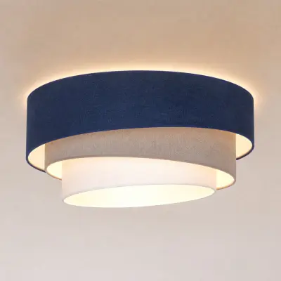Trio taklampa mörkblå/beige Ø60 cm textil, E27 – Duolla - Kök - Ung livsstil - Tyg / textil - Med flera ljuskällor