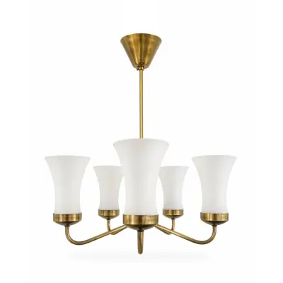 Vintage by Bright 1-2-3 Taklampa 5 arm Mässing/Vit 55 cm