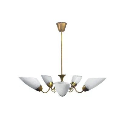 Vintage by Bright 1-2-3 Taklampa Aurora 5-arm, mässing/vit