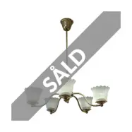 Vintage takkrona 5-arm, mässing/frostat glas