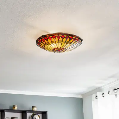 West End taklampa, brons/mångfärgad, Ø 42 cm, glas – Elstead - Vardagsrum - Tiffany - Metall - Rund
