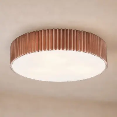 Zoey taklampa, Ø 52 cm, taupe, rund, linne – Lindby - Vardagsrum - Modern - Tyg / textil - Med flera ljuskällor