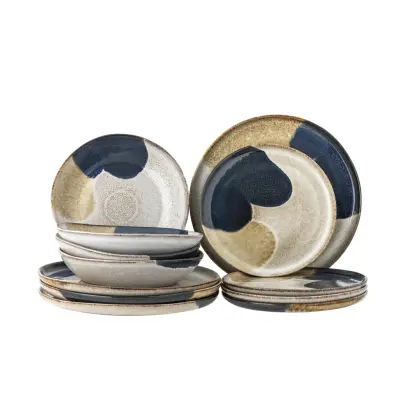 BLOOMINGVILLE Jules servisset, grått, stengods (D:D22xH5/P:D22xH2/P:D28.5xH2, set med 4x3 delar)