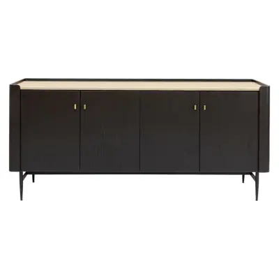 KARE DESIGN Rektangulär Milano Skänk, med 4 Luckor - Svart Ek och Tallrik med Lätt Läderutseende