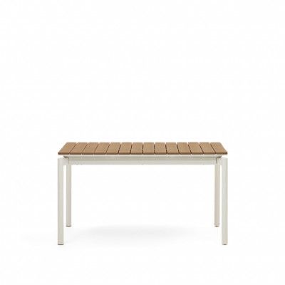 KAVE HOME Canyelle trädgårdsbord, med tilläggsplatta - brun polywood och matt vit aluminium 140(200)x90)