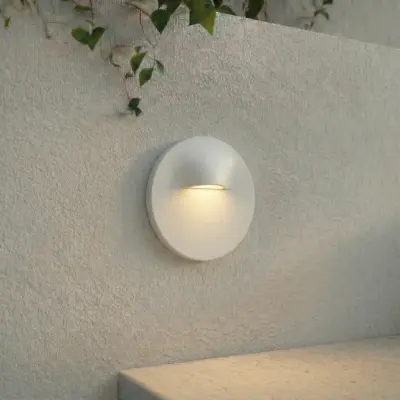 Alune LED-vägginbyggnadslampa, rund, vit, IP65, Ø 8 cm Lindby - Modern - Aluminium
