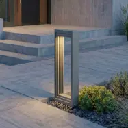Ashkan LED-sockellampa, höjd 40 cm, antracit, IP65 - Lucande - Modern - Metall - Vinklad