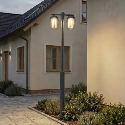 Chandan utomhuslampa, höjd 215 cm, antracit, 2 lampor Lucande - Modern - Metall - Med flera ljuskällor