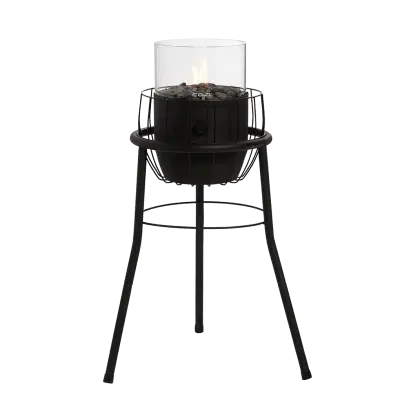 COSI FIRES Cosiscoop Basket hög gaslykta, med glas, småsten och stativ - svart metall (H:73,5)