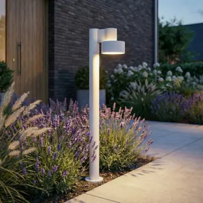 Elune LED-väglampa, ljusgrå, IP44, höjd 77 cm – Lucande - Modern - Aluminium - Med en ljuskälla