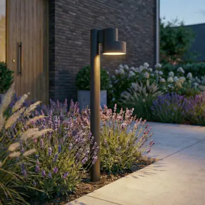 Elune LED-väglampa, matt svart, IP44, höjd 77 cm – Lucande - Modern - Aluminium - Med en ljuskälla