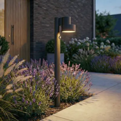 Elune LED-väglampa, svart, sensor, IP44, 77 cm – Lucande - Modern - Aluminium - Med en ljuskälla