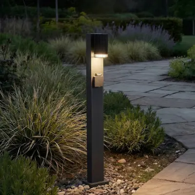 Enerio väglampa, höjd 80 cm, GU10, svart, eluttag, aluminium – Lindby - Modern - Med en ljuskälla