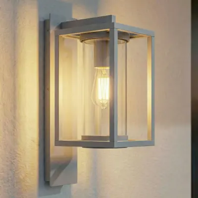 Ferda utomhusvägglampa, E27, IP44, ljusgrå, glas – Lucande - Terrass - Modern - Aluminium - Med en ljuskälla