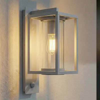 Ferda utomhusvägglampa, sensor, E27, IP44, ljusgrå – Lucande - Terrass - Modern - Aluminium - Med en ljuskälla