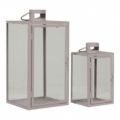 HOUSE NORDIC Corfu-lykta, med handtag, fyrkantig - glas och gråbeige stål