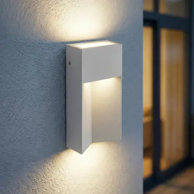 Kaholo LED-utomhusvägglampa, CCT, aluminium, IP44, ljusgrå, kantig Lucande - Modern - Vinklad