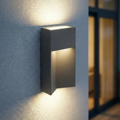 Kaholo LED-utomhusvägglampa, CCT, aluminium, IP44, svart, kantig Lucande - Modern - Vinklad