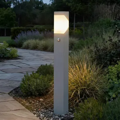 Kiran väglampa, ljusgrå, sensor, 100 cm, E27, IP44 – Lucande - Terrass - Modern - Aluminium - Med en ljuskälla
