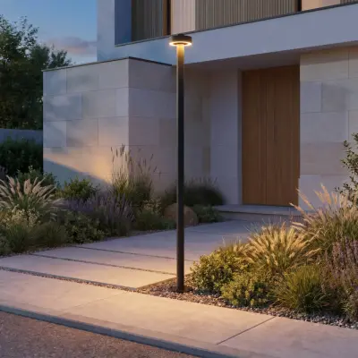 LED-utomhuslampa Nirella, höjd 200 cm, svart, metall, IP65, CCT – Lucande - Modern - Med en ljuskälla