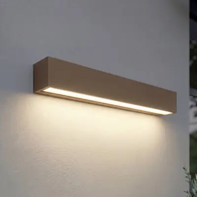 Lengo LED-utomhusvägglampa, 50 cm, brun, nedåtriktad, 3000 K – Lucande - Modern - Aluminium - Vinklad