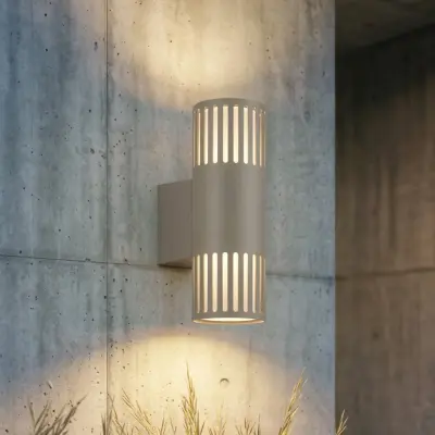 Lurinda utomhusvägglampa, stengrå, 2 lampor, IP44, Ø10 cm – Lindby - Balkong - Modern - Metall - Med flera ljuskällor