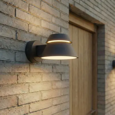 Moena LED-utomhusvägglampa, IP44, aluminium, glas, svart – Lucande - Modern - Med en ljuskälla