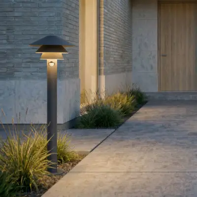 Montaro LED-väglampa, antracit, 110 cm, sensor, aluminium, IP54 – Lucande - Modern - Med en ljuskälla
