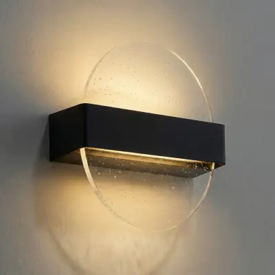 Narkelo LED-vägglampa, svart/klar, CCT, IP44 – Lucande - Design - Glas - Rund