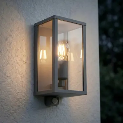 Peldar utomhusvägglampa, 26 cm, antracit/klar, sensor, IP44 Lindby - Terrass - Modern - Aluminium - Med en ljuskälla