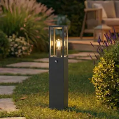 Peldar väglampa, 80 cm, antracit/klar, sensor – Lindby - Terrass - Modern - Aluminium - Med en ljuskälla