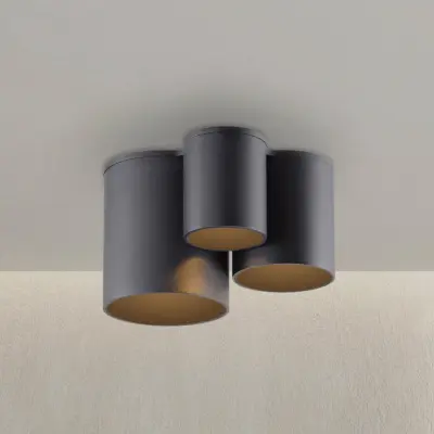 Point LED-badrumstaklampa för badrum, svart, 18 cm, 3 lampor, IP44 – PURE - Modern - Metall - Med flera ljuskällor