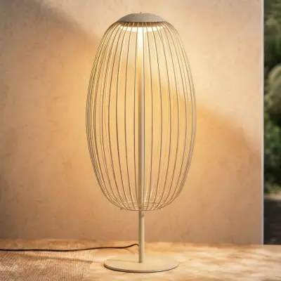 Richi LED-utomhus golvlampa, höjd 90 cm, beige, IP44, metall – Lucande - Modern - Med en ljuskälla