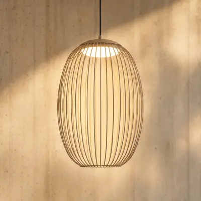 Richi utomhus LED-hänglampa, Ø 40 cm, beige, dimbar, IP44, metall – Lucande - Modern - Med en ljuskälla