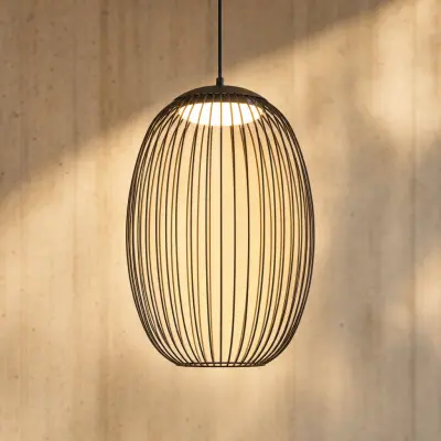 Richi utomhus LED-hänglampa, Ø 40 cm, svart, dimbar, IP44, metall – Lucande - Modern - Med en ljuskälla