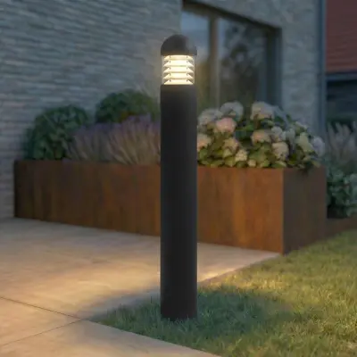 Skagena LED-väglampa, höjd 90 cm, IP54, aluminium, antracit - Lucande - Terrass - Modern - Rund