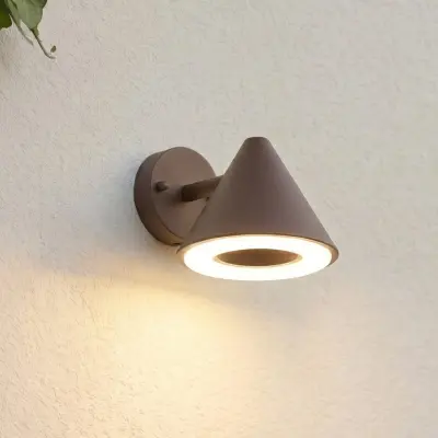 Soran LED-utomhusvägglampa, metall, höjd 12 cm, brun, IP44 – Lindby - Modern - Med en ljuskälla