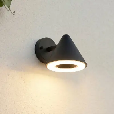 Soran LED-utomhusvägglampa, metall, höjd 12 cm, svart, IP44 – Lindby - Modern - Med en ljuskälla