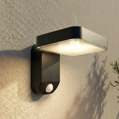 Tarlson LED-solcellslampa, kantig, antracit, sensor - PRIOS - Terrass - Modern - Plast - Med en ljuskälla