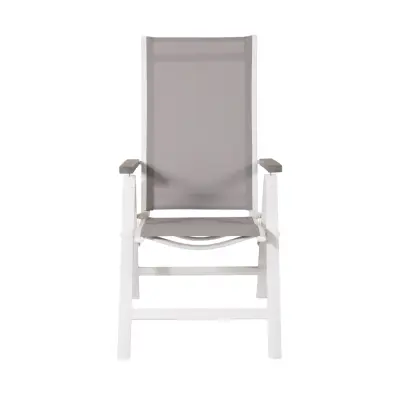 VENTURE DESIGN Albany Light 5 pos. trädgårdsstol, med armstöd - grå textilier och aintwood, vit aluminium