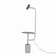 VENTURE DESIGN Vega sidobord med lampa - vit marmor och mässingsfärgad metall