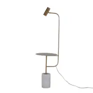 VENTURE DESIGN Vega sidobord med lampa - vit marmor och mässingsfärgad metall (Ø 40)