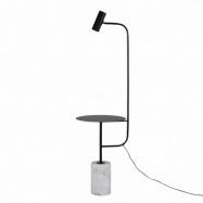 VENTURE DESIGN Vega sidobord med lampa - vit marmor och svart metall